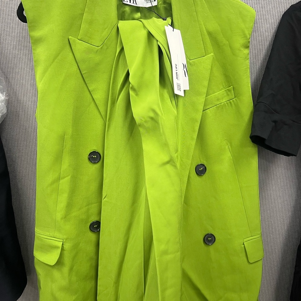 Zara Bright Green Double-Breasted Vest & pants
